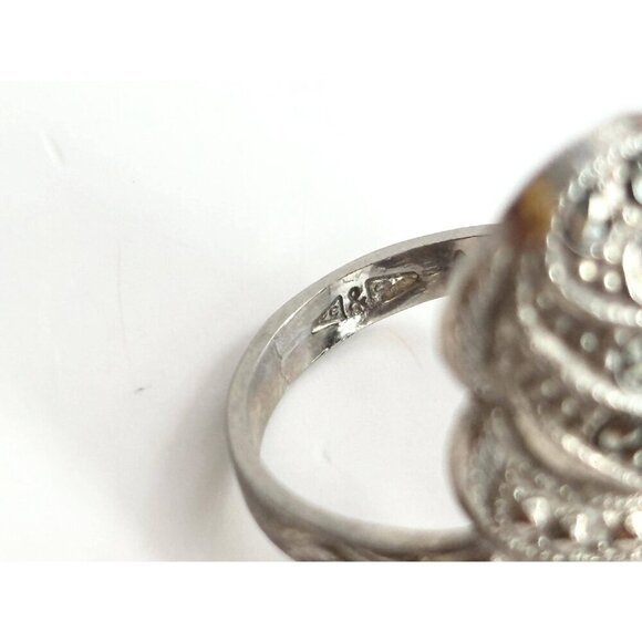 Rosebud Art Deco Clark & Coombs Marcasite Straight Shank Vintage Ring - sz 6 - Picture 10 of 10
